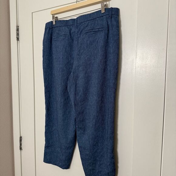 J Jill Linen Stretch Pants Womens Sz L Petite Blue Cropped Linen Blend Coastal - Picture 5 of 12